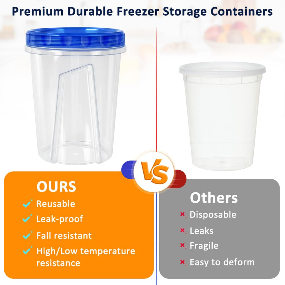 Forest Breathing containers organized in freezer demonstrating compact, frost-free storage