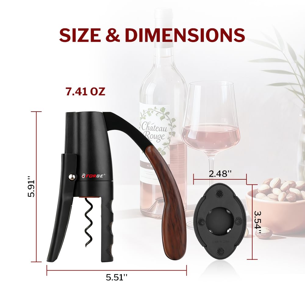 Forge size comparison next to wine glass showing compact footprint and storage convenience benefit