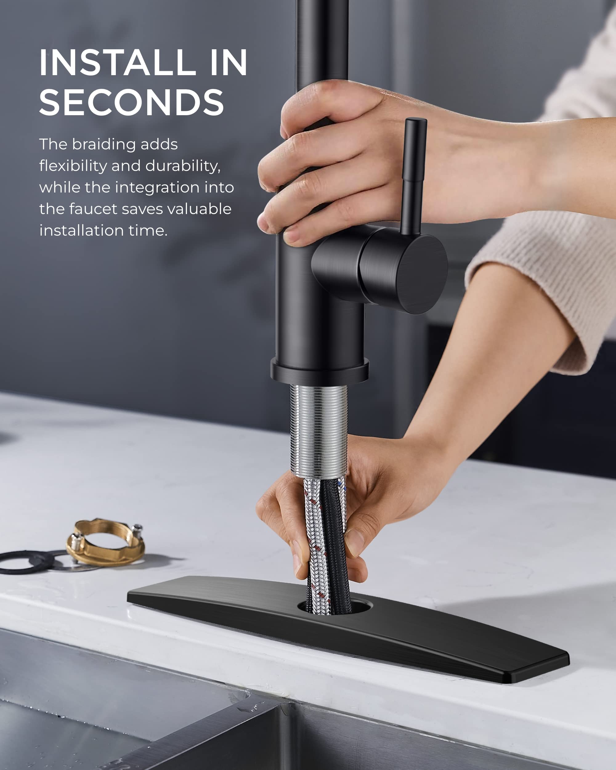 FORIOUS side profile showing 360-degree swivel spout for flexible kitchen access