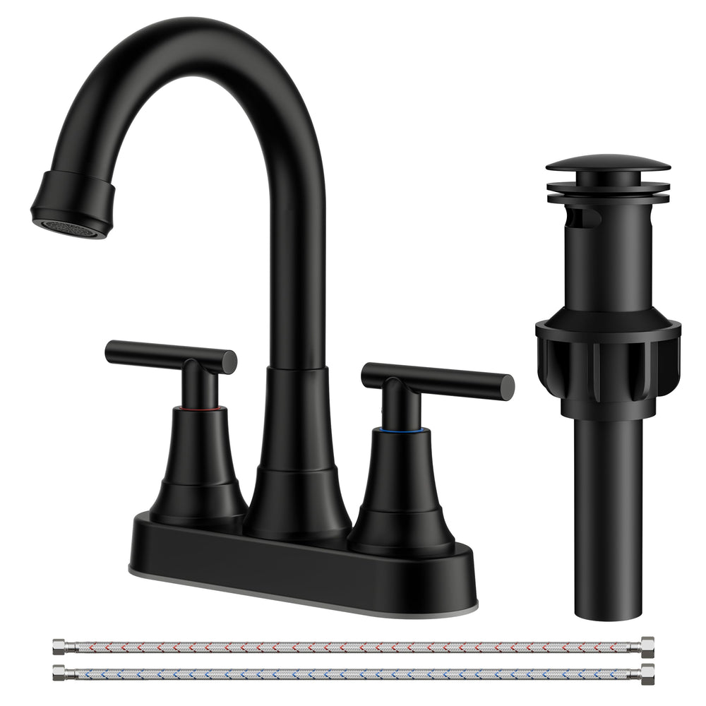 FORIOUS front view of matte black centerset faucet showing clean lines and modern look