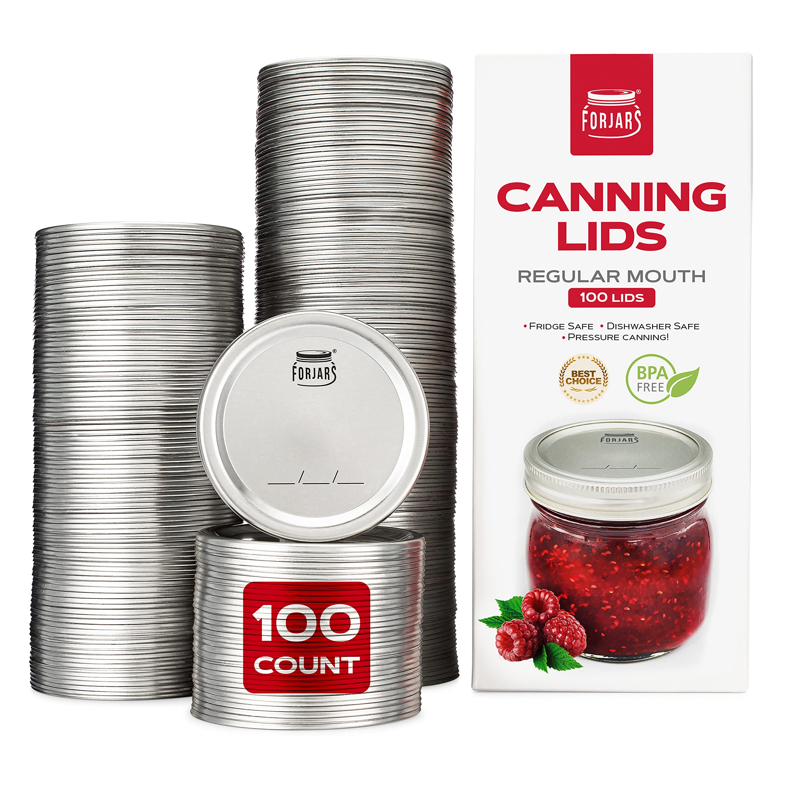 FORJARS front packaging showing 100-pack lids and benefit of bulk supply