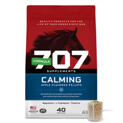 Formula 707 front packaging showing 5 lb tub and product benefits for calm focus