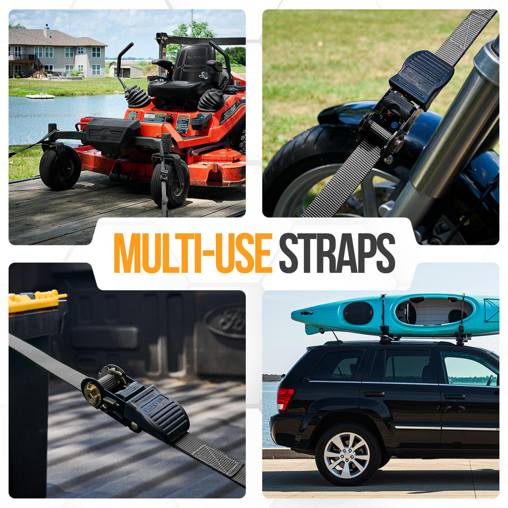 FORTEM tie-downs securing cargo on pickup roof, practical everyday hauling setup