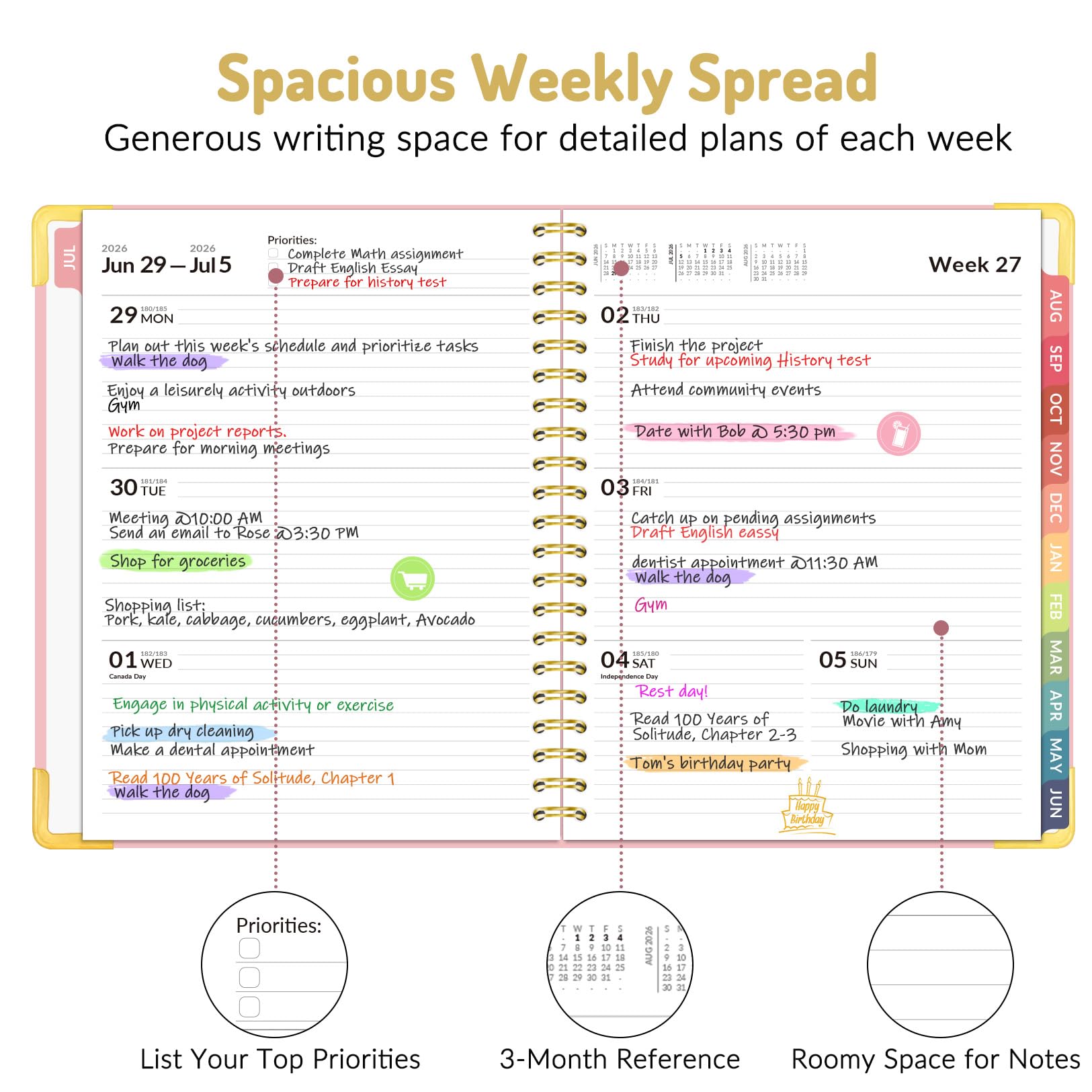 Forvencer monthly spread with large date boxes to mark deadlines clearly