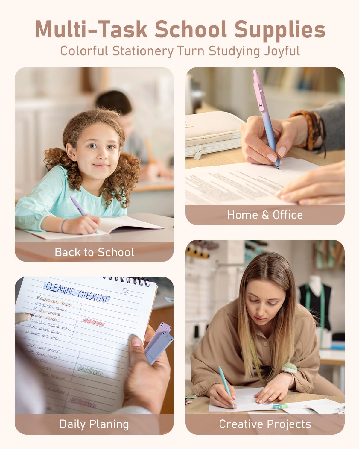 Four Candies desk scene with kit in use showing portable, all-in-one school convenience