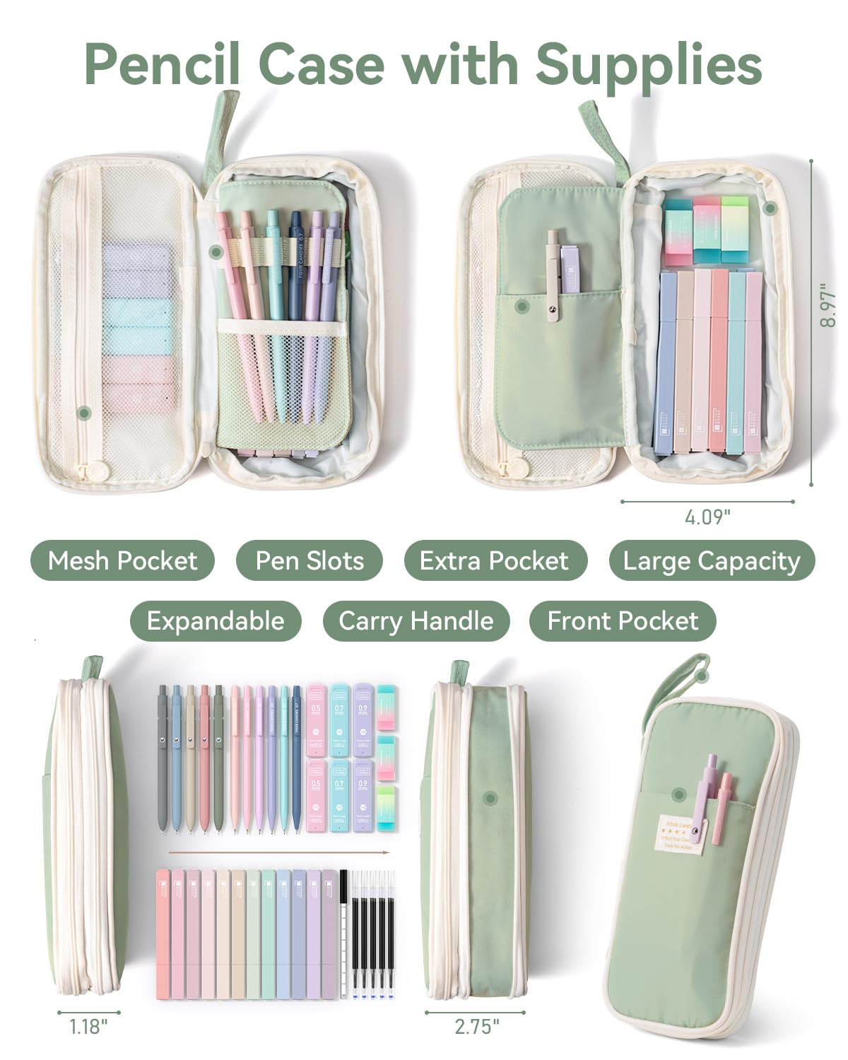 Four Candies green organizer closed, durable and water-resistant for protection