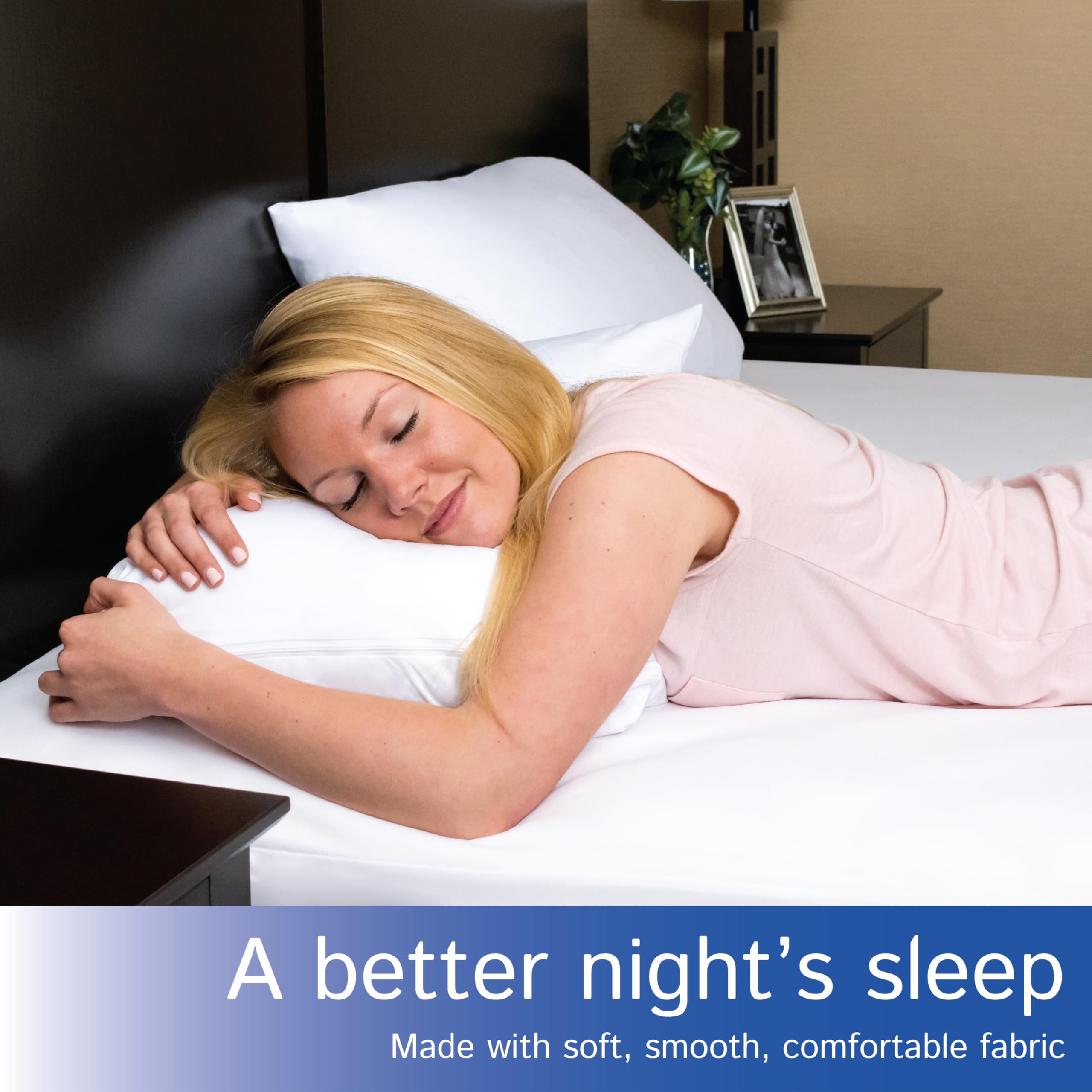 Four Seasons Essentials lifestyle bedroom scene illustrating protected pillows and clean bedding