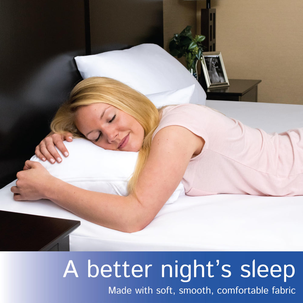 Four Seasons Essentials lifestyle bedroom scene illustrating protected pillows and clean bedding