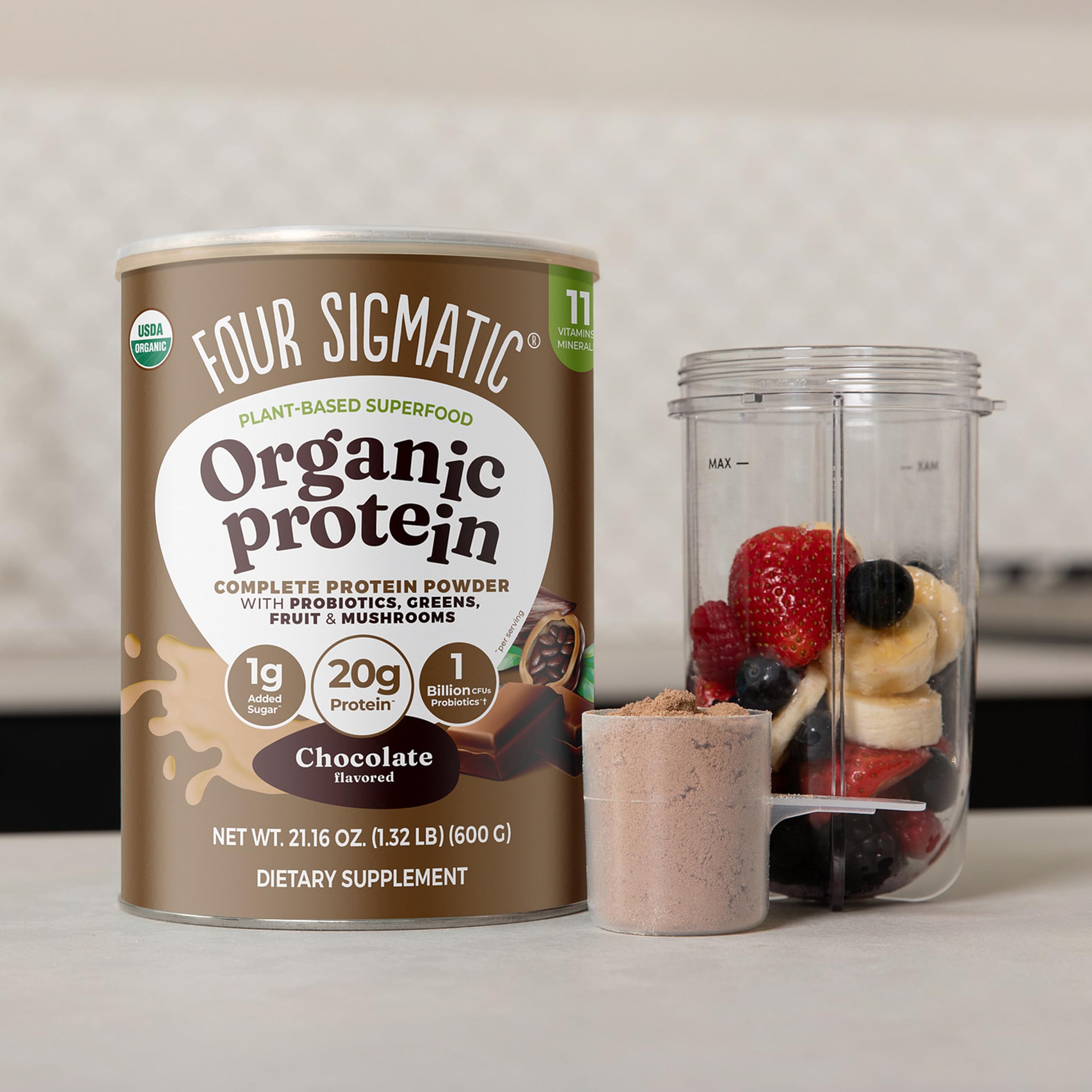 Four Sigmatic label close-up revealing nutrition facts and ingredient transparency benefit
