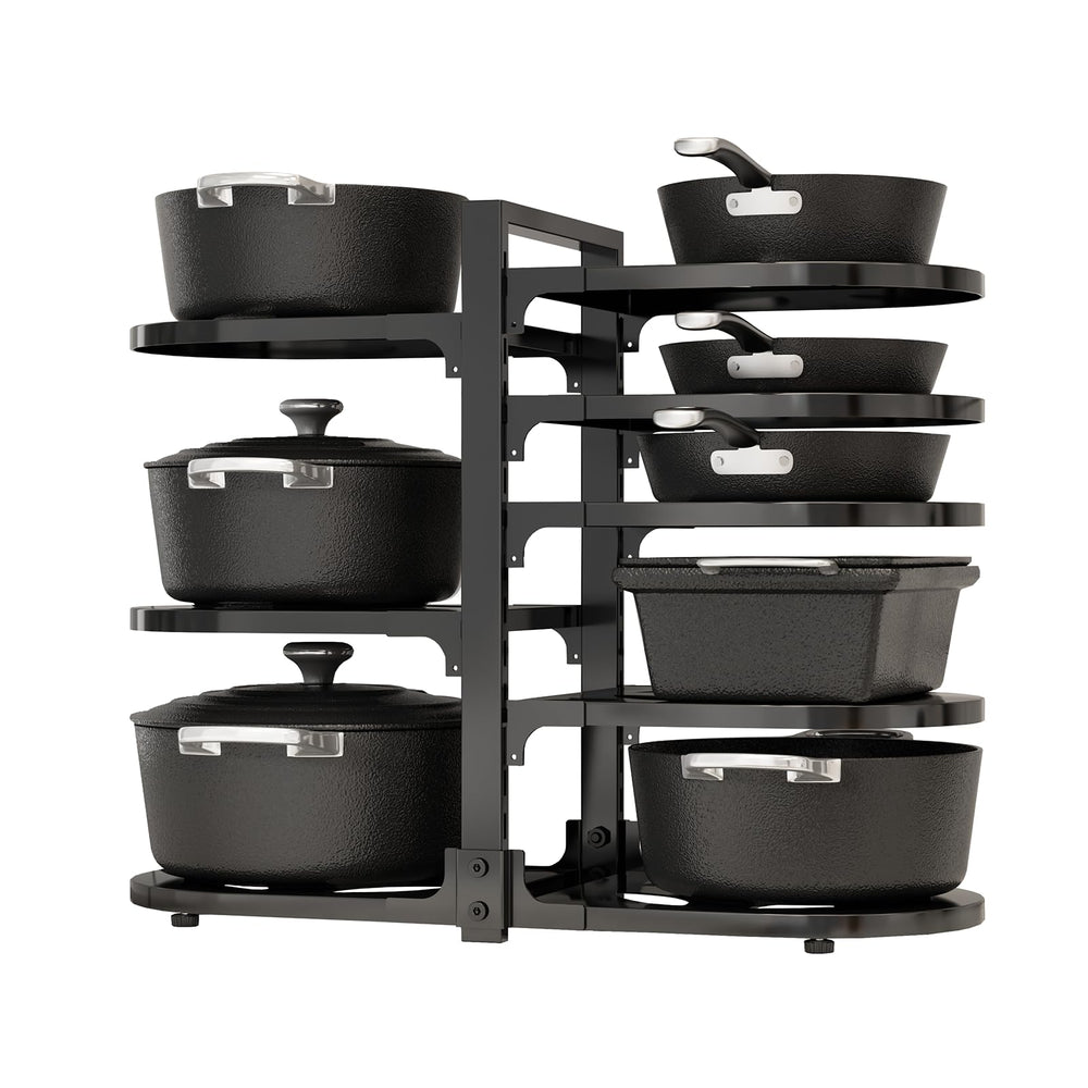 Fovkdcvw front view of 8-tier black under-cabinet organizer showing neat storage benefit