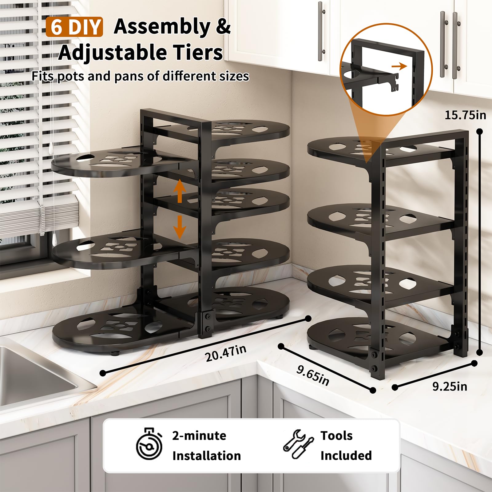 Fovkdcvw organizer inside cabinet filled with pots and pans for easy access benefit