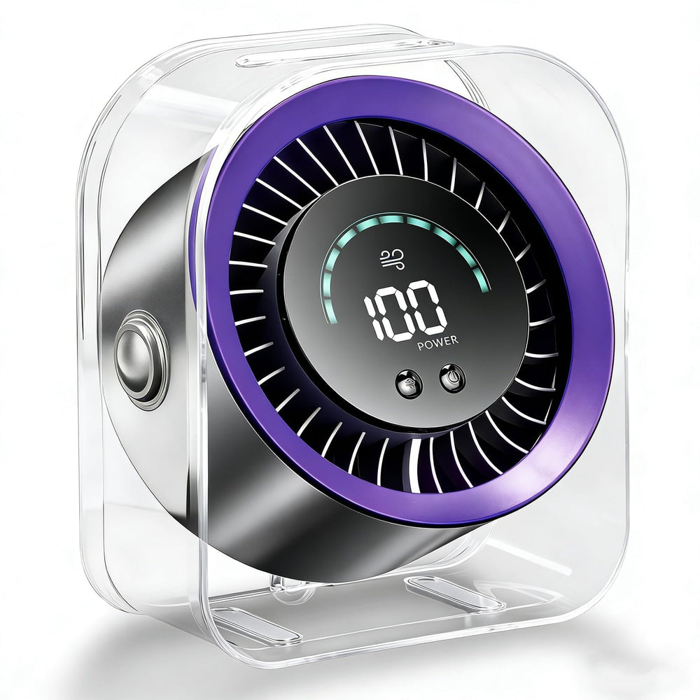 FOWSEEK front view small desk fan showing compact design and powerful airflow