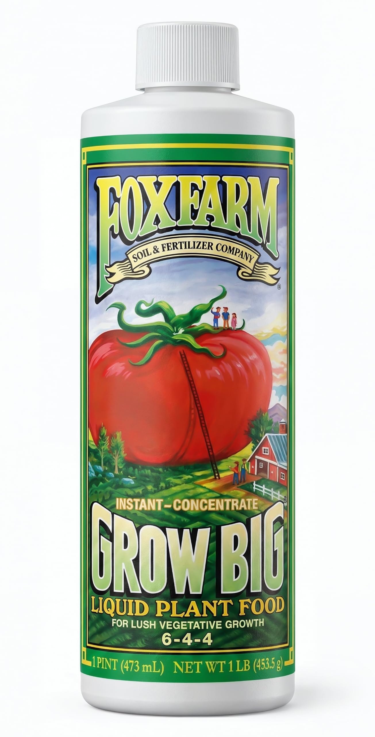 FoxFarm Grow Big front label showing concentrate benefits for lush growth