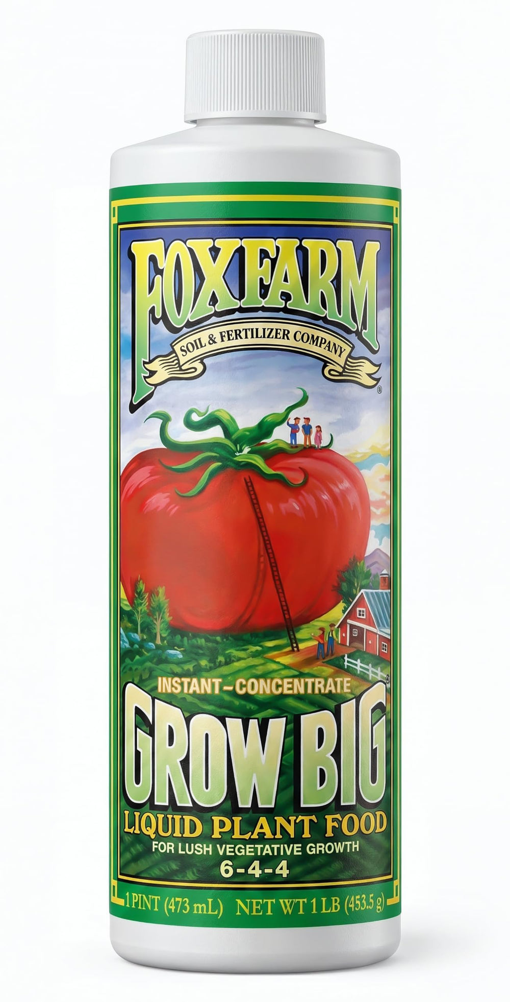 FoxFarm Grow Big front label showing concentrate benefits for lush growth