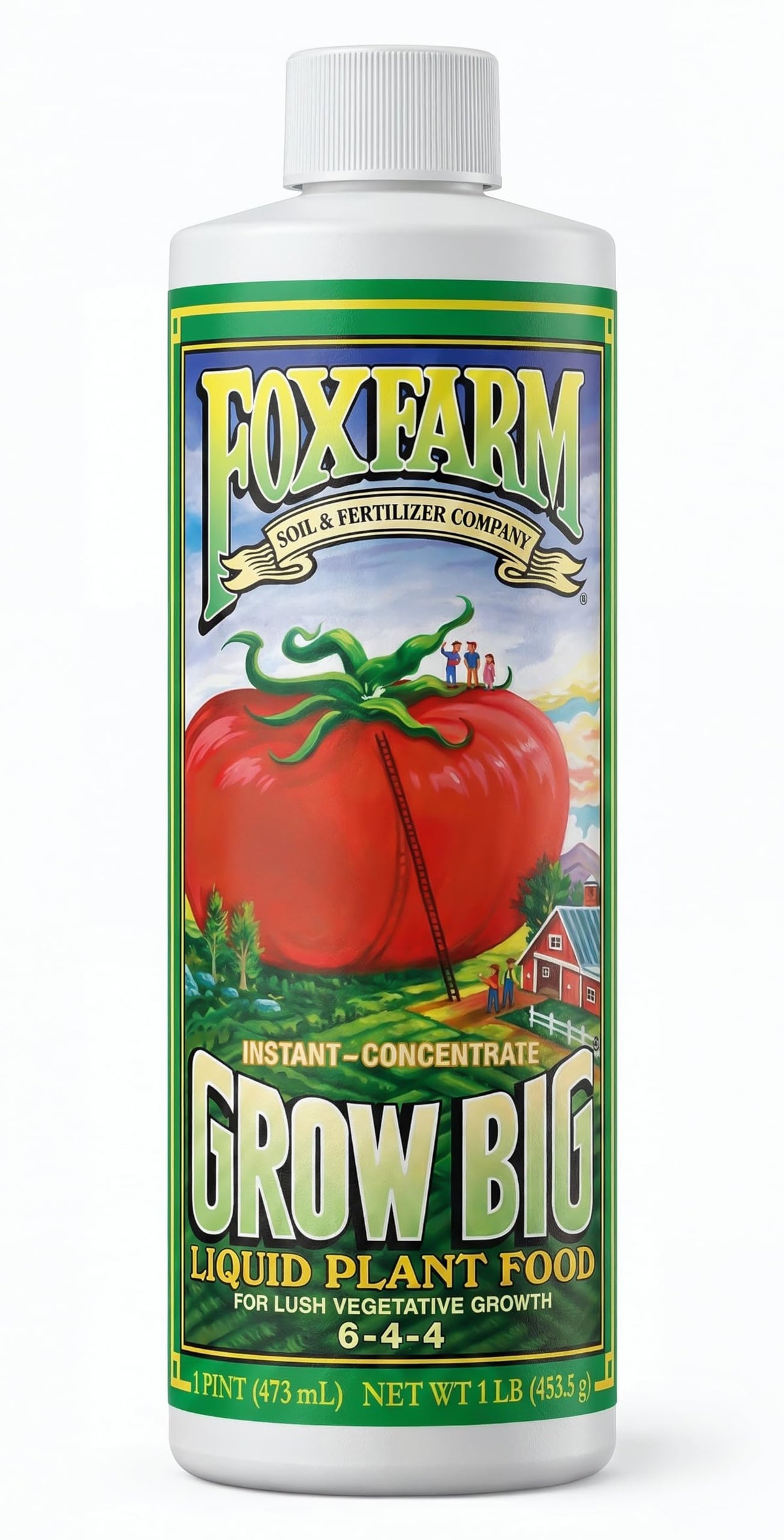 FoxFarm Grow Big front label showing concentrate benefits for lush growth
