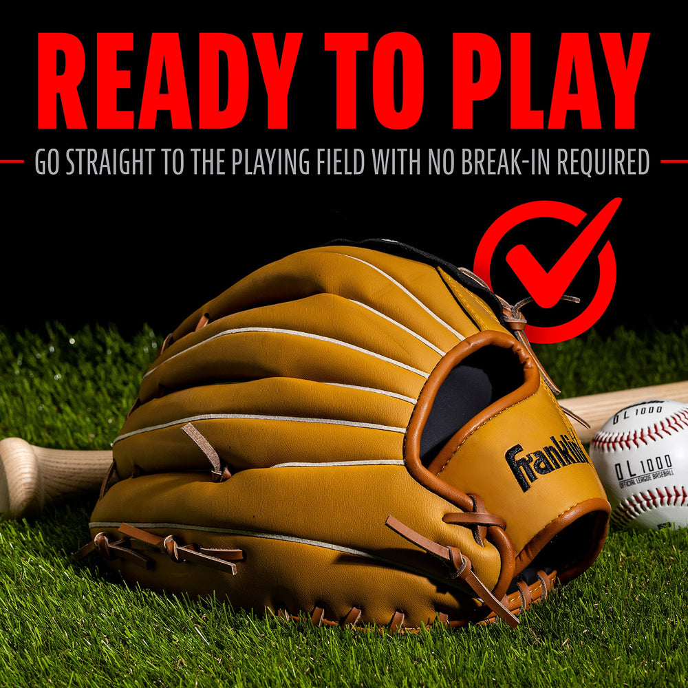 Franklin Sports label and synthetic leather texture showing easy-care advantage