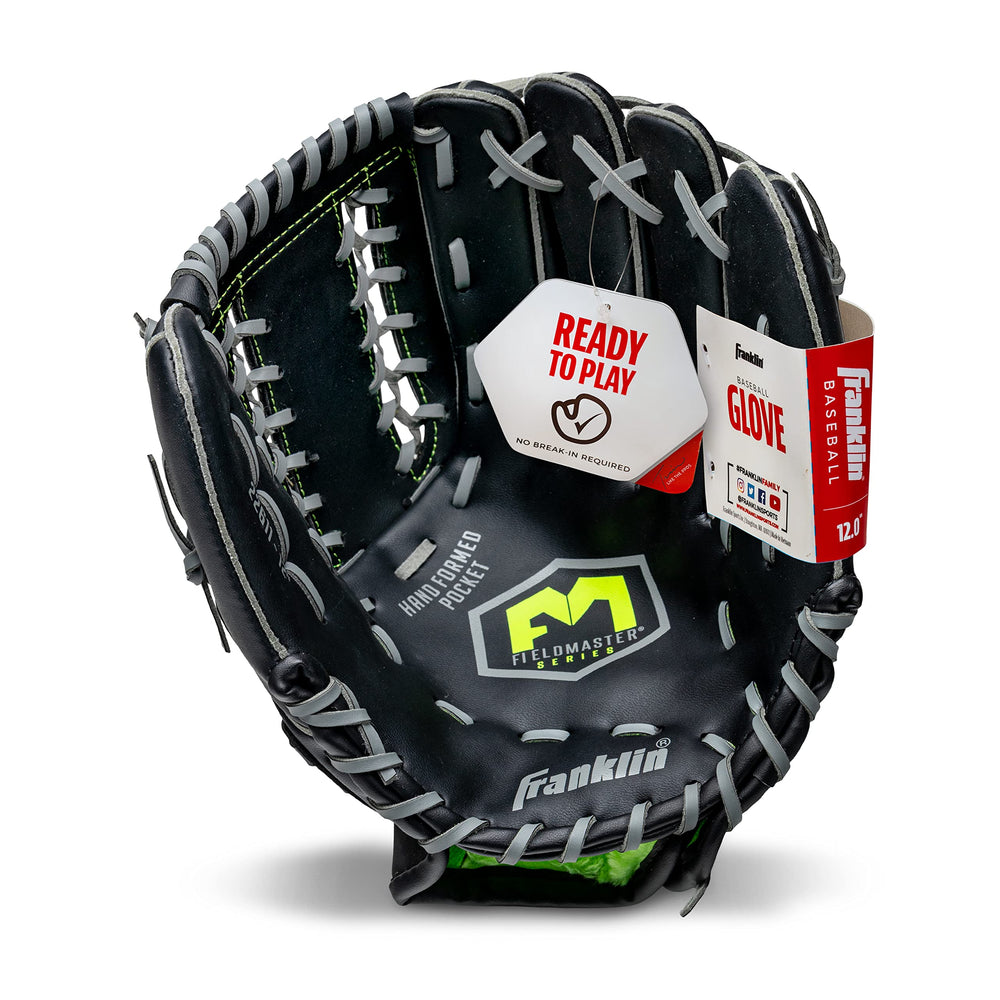 Franklin Sports lifestyle image of glove on field illustrating real-world use and all-weather readiness