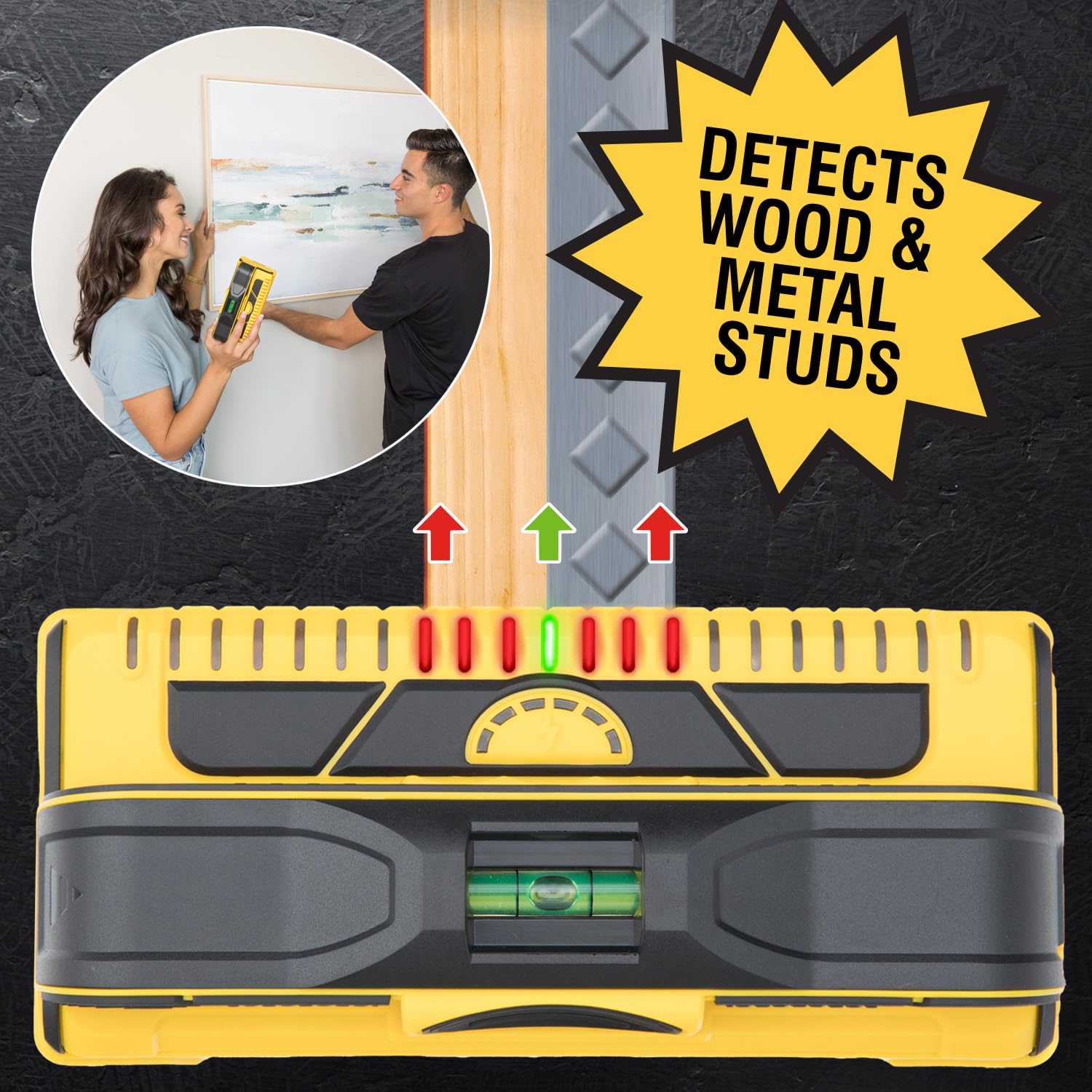 Franklin Sensors M210 detecting full stud width on drywall to reduce drilling mistakes