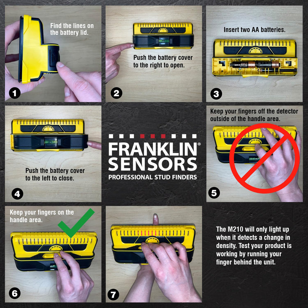 Franklin Sensors M210 packaging with batteries and manual to show included accessories