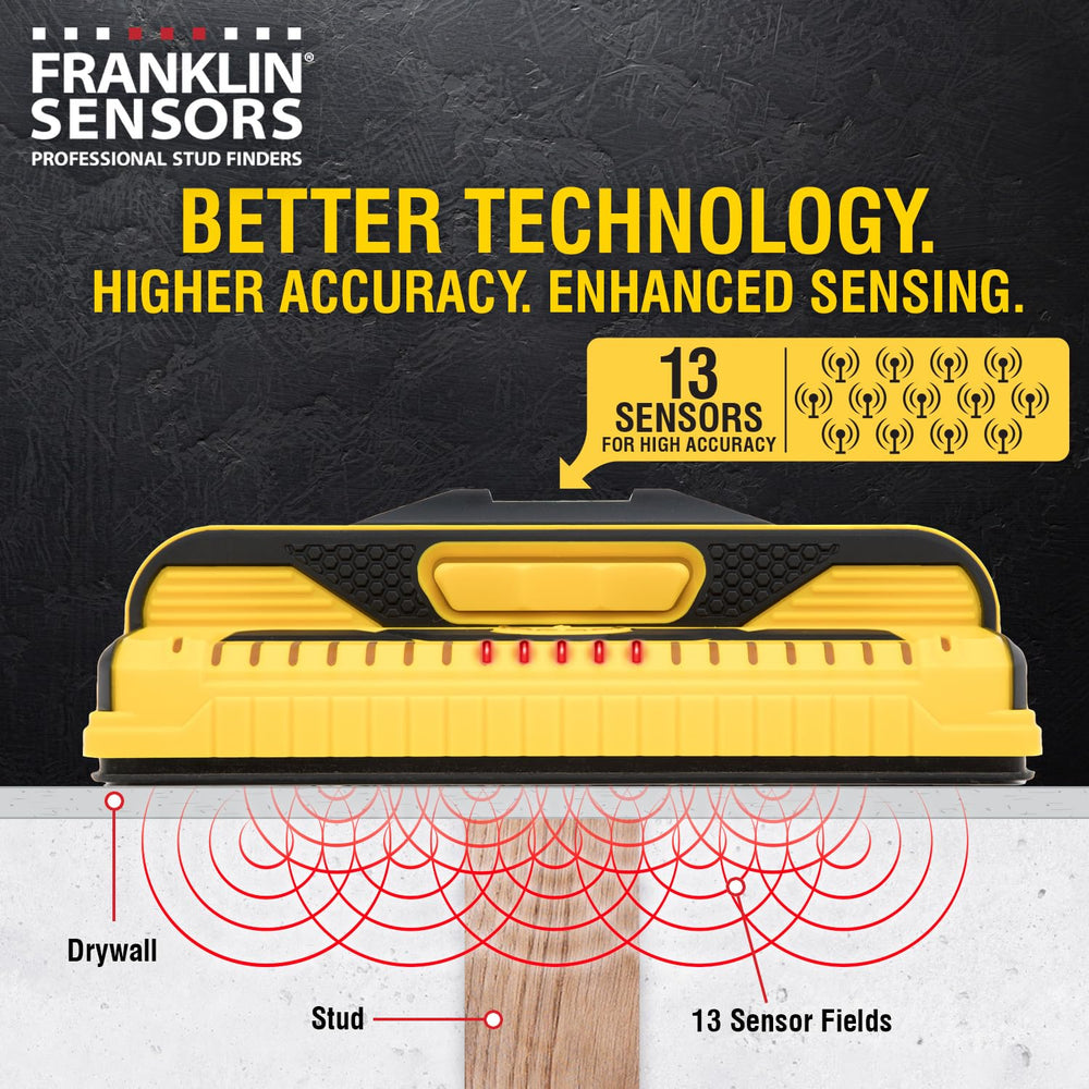 Franklin Sensors M210 side view featuring built-in bubble level for straight alignment benefit