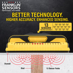 Franklin Sensors M210 side view featuring built-in bubble level for straight alignment benefit