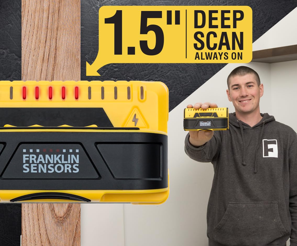Franklin Sensors detecting double stud configuration displaying clear dual LED zones for accuracy