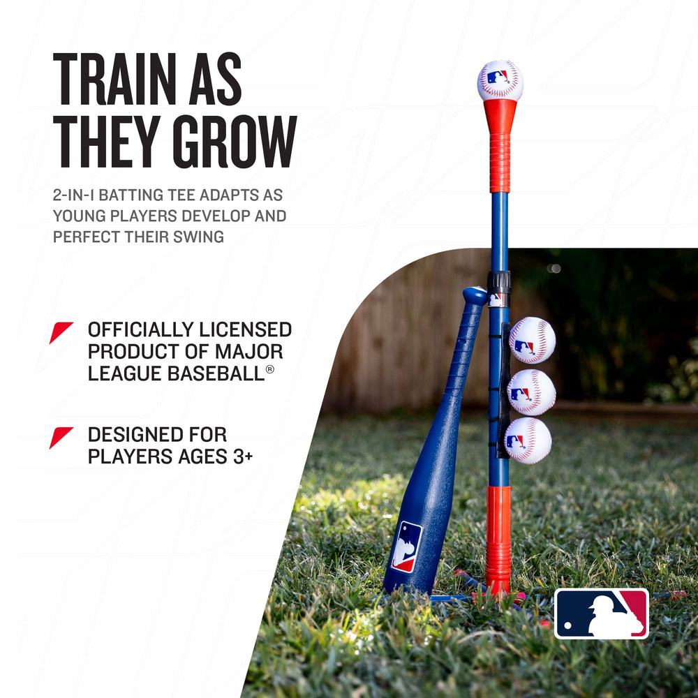Franklin Sports hanging tee close-up with self-stick ball attached, improving hand-eye coordination