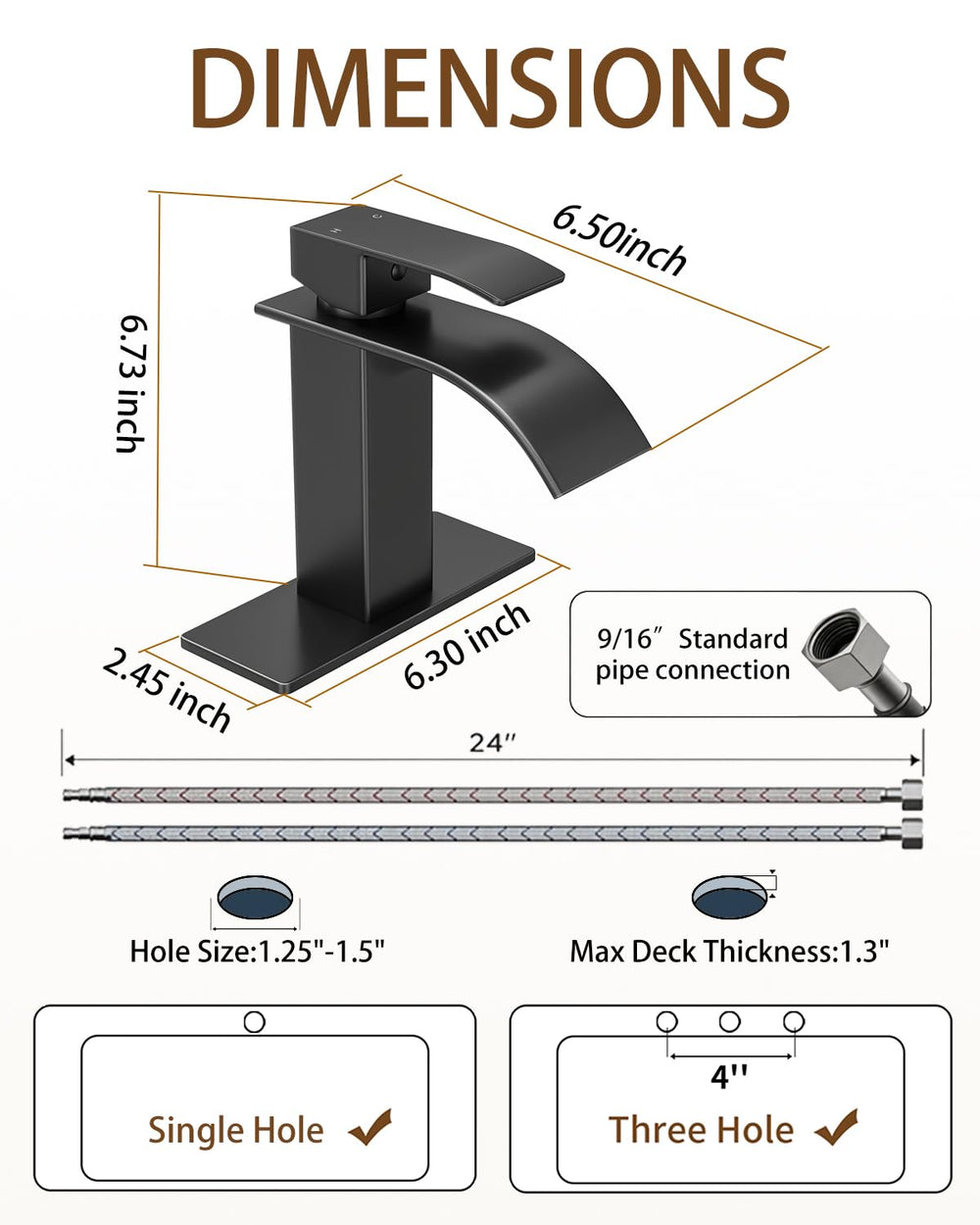 Fransiton deck plate with supply lines displayed for easy 1- or 3-hole installation