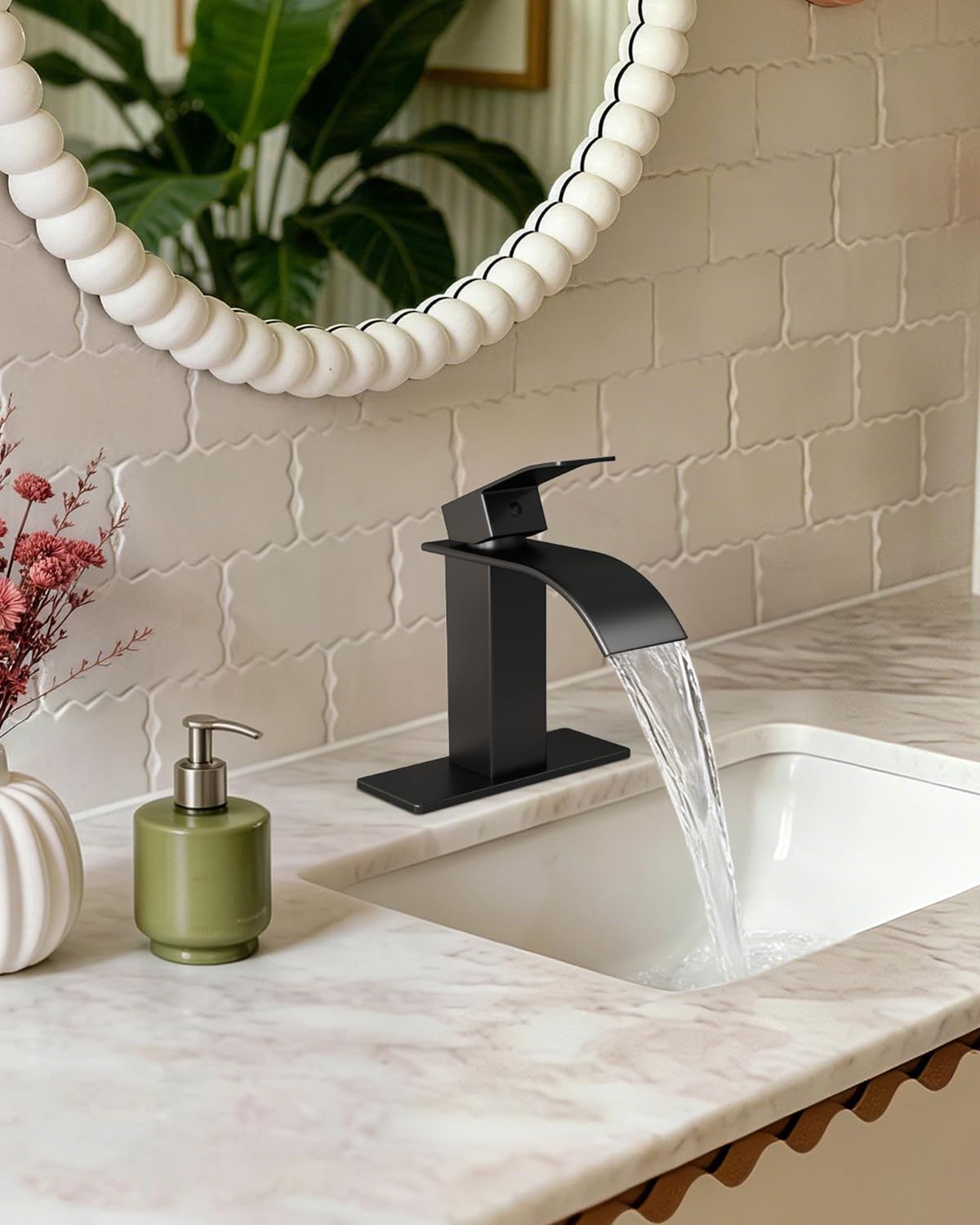 Fransiton faucet installed in styled bathroom highlighting design and functional appeal