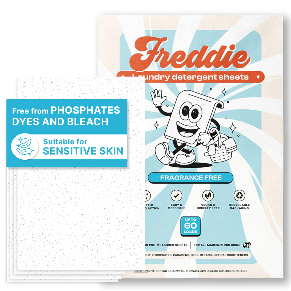 Freddie front packaging showing recyclable cardboard and unscented benefit