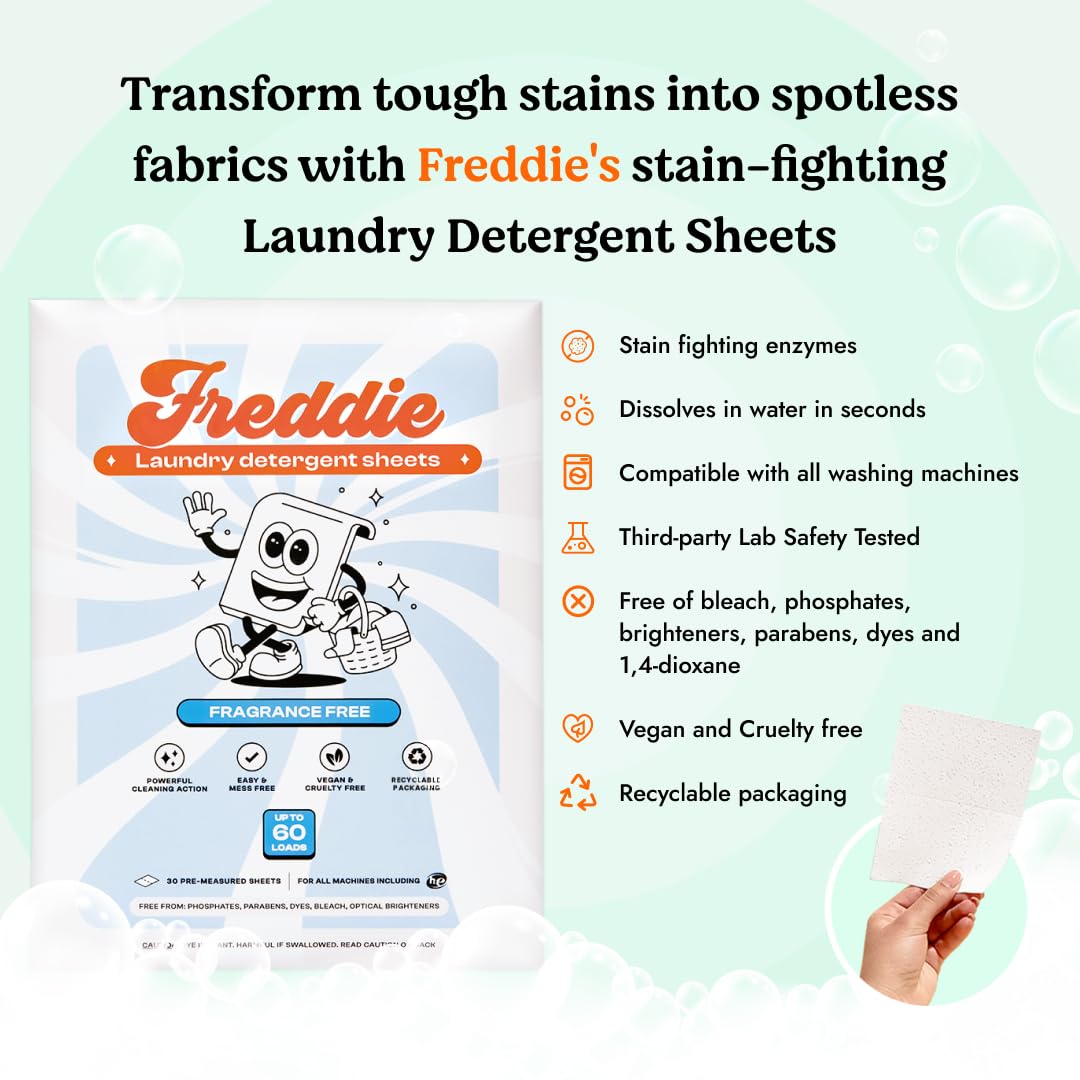 Freddie sheet close-up texture showing dissolvable formula and easy dosing