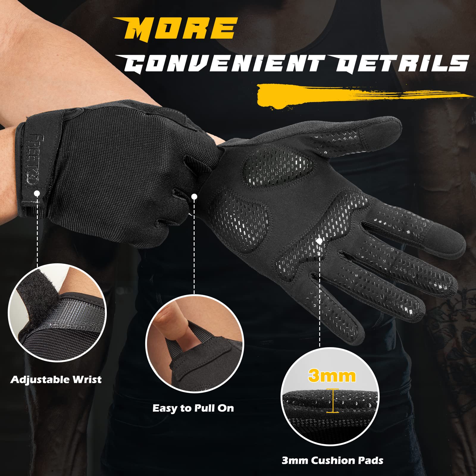 FREETOO palm close-up with silicone dots and foam padding for enhanced grip