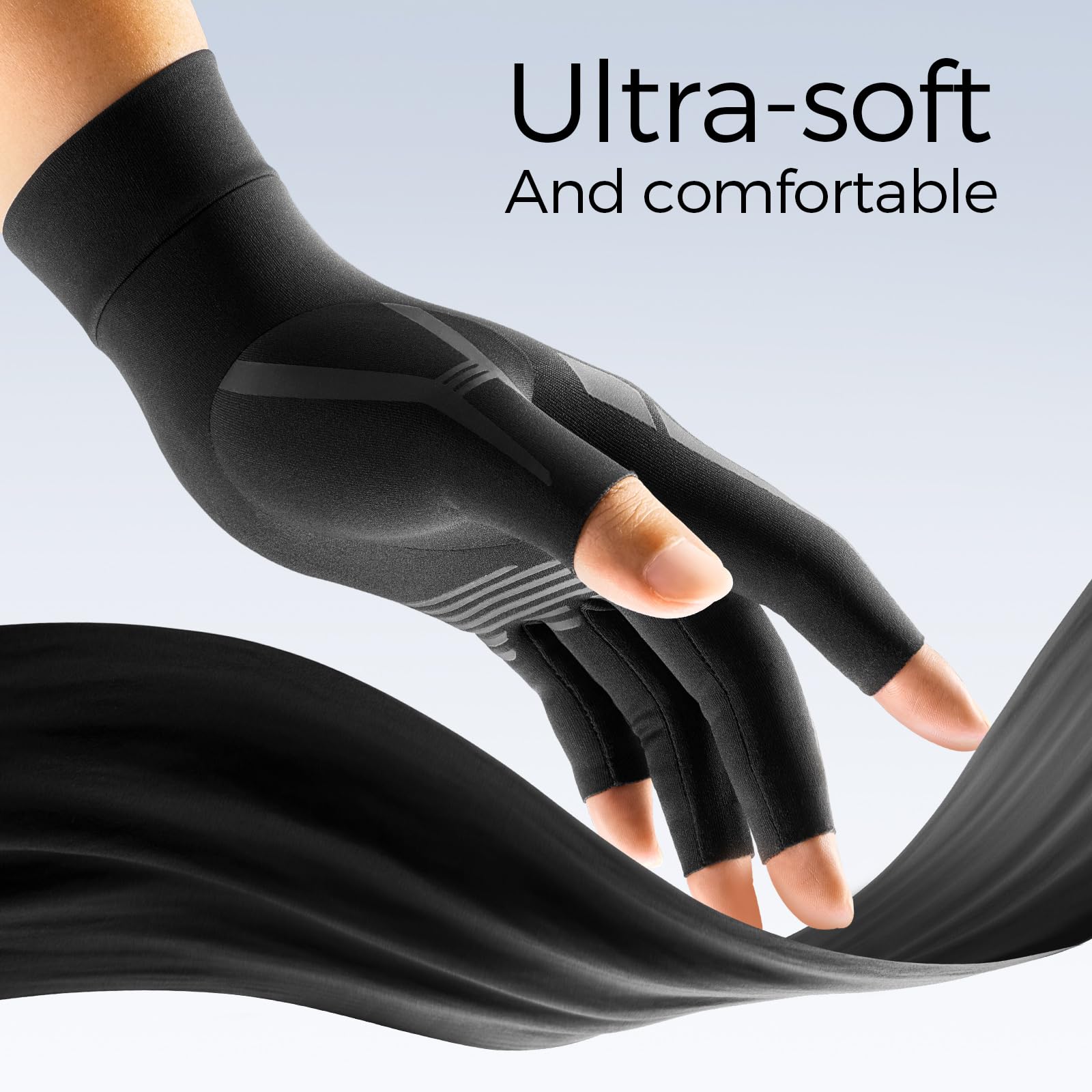 FREETOO glove worn while typing demonstrates improved comfort during tasks