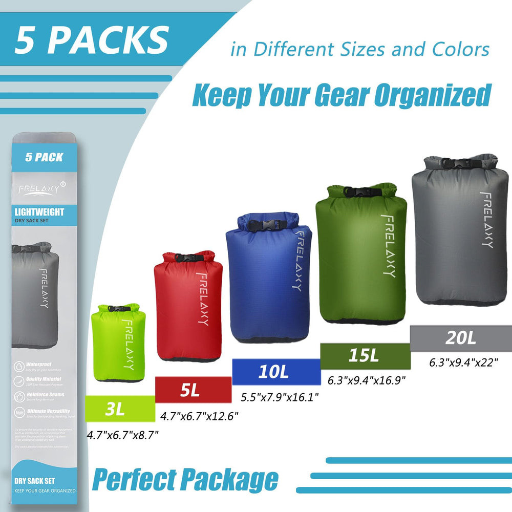 Frelaxy labeled size range 3L 5L 10L 15L 20L displaying capacity options