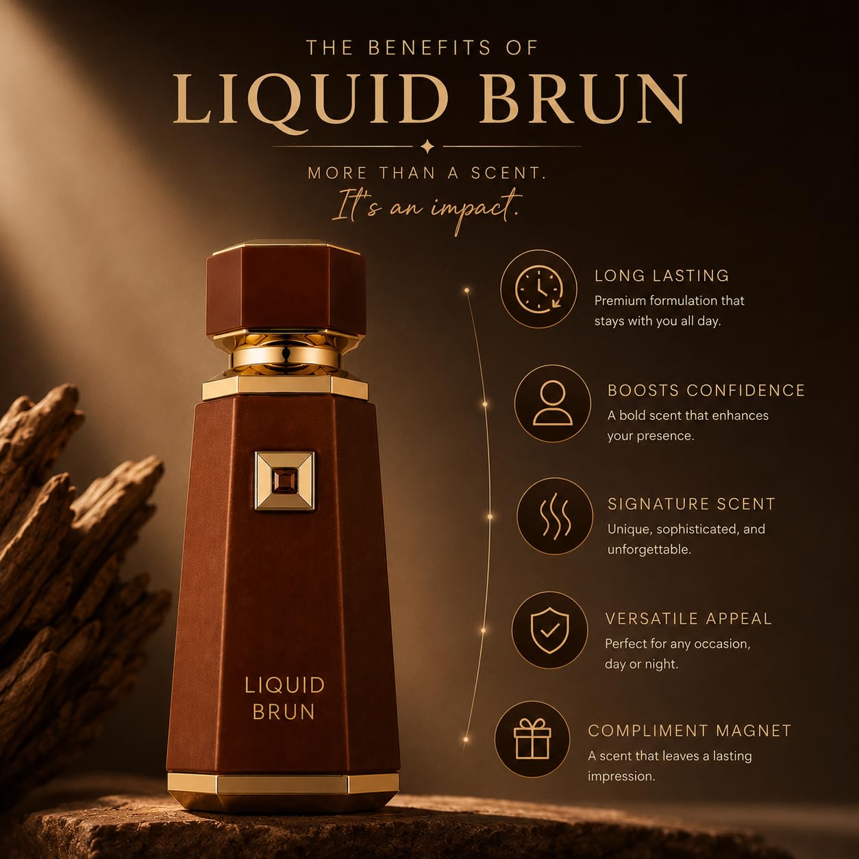 French Avenue Liquid Brun next to a hand for scale showing 100ml practical size