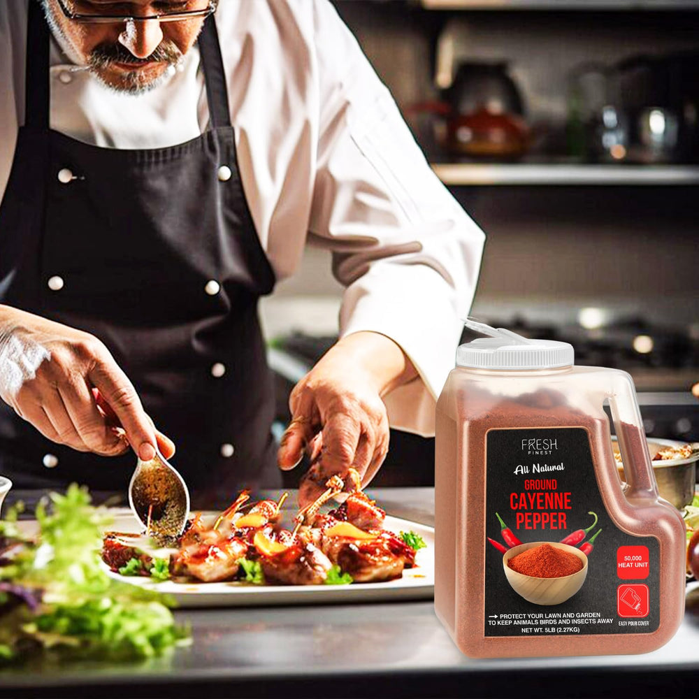 Fresh Finest cayenne in bowl mixed into sauce illustrating flavor boost and vibrant color benefit
