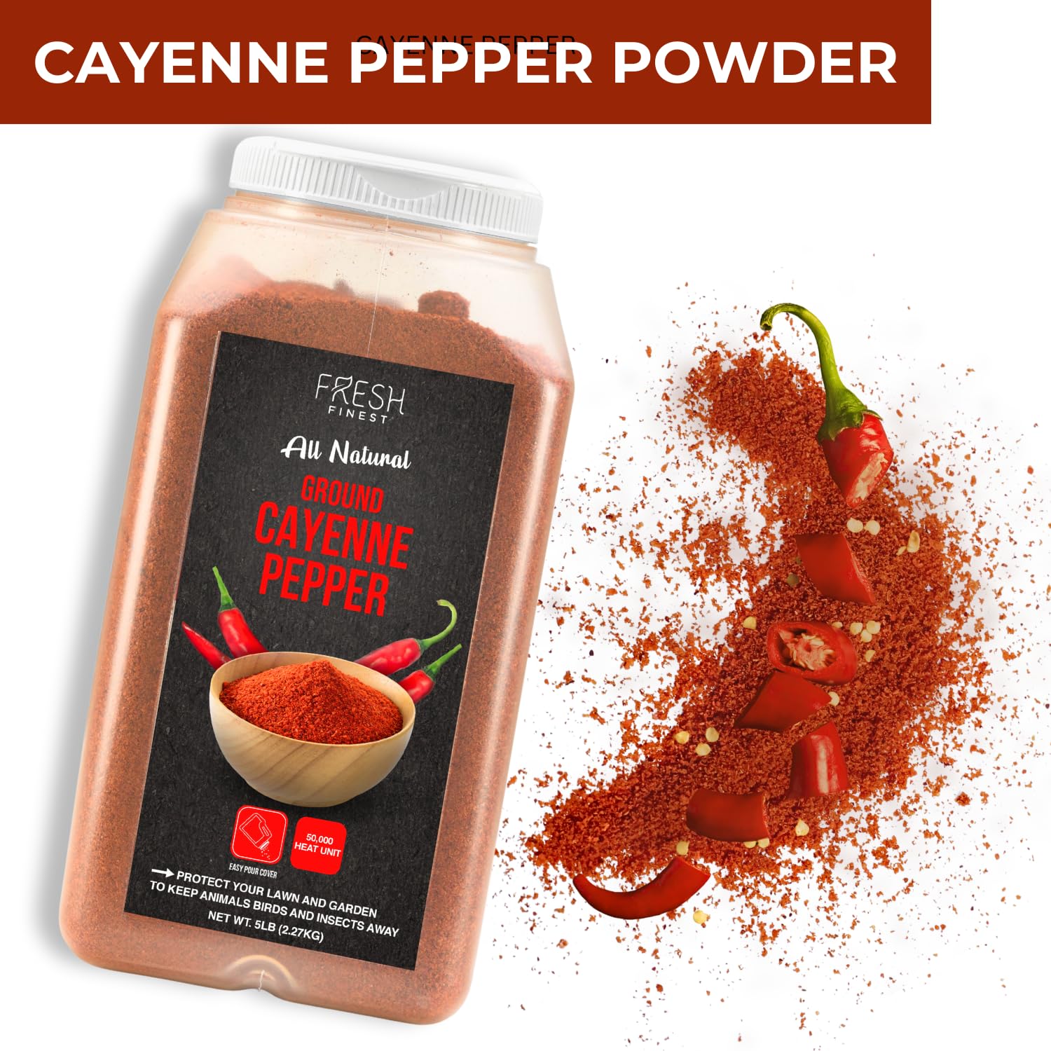 Fresh Finest cayenne sprinkled on a pot on stove demonstrating commercial cooking ease and bold spice benefit