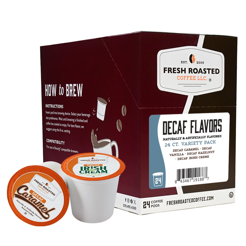 Fresh Roasted Coffee brewed decaf cup on table showcasing aroma and drinkability benefit