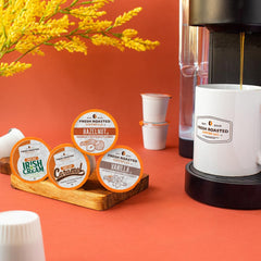 Fresh Roasted Coffee pod labels and flavors displayed for quick selection benefit