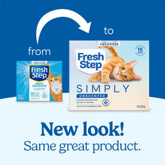 Fresh Step box open revealing litter inside and easy-pour convenience benefit