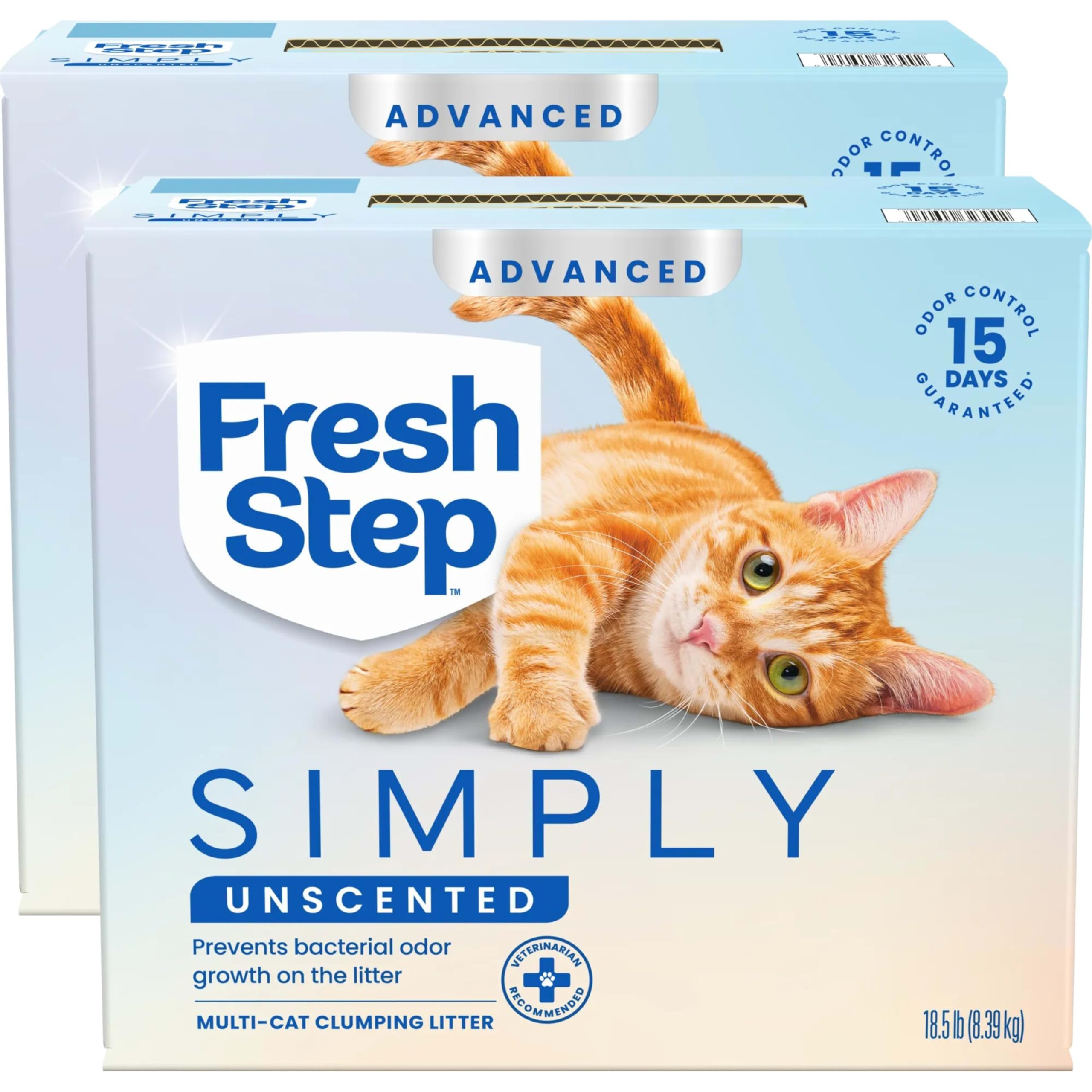 Fresh Step front packaging showing two 18.5 lb boxes and product benefit