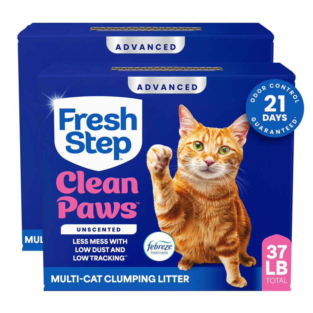 Fresh Step front packaging showing two 18.5 lb boxes and product benefit