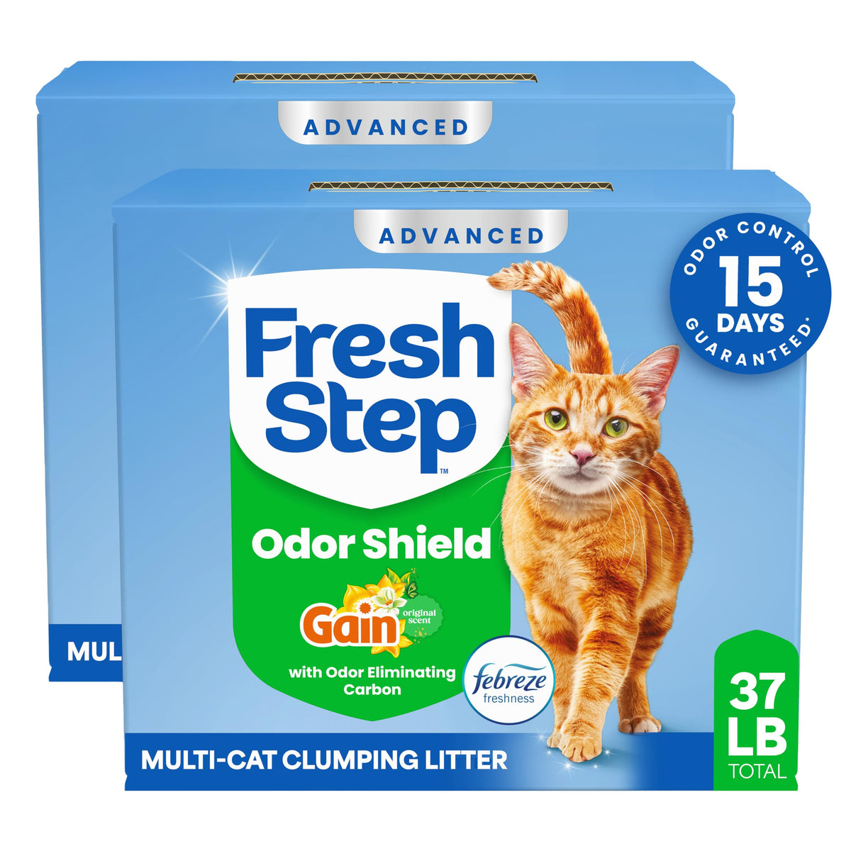 Fresh Step front packaging two-pack showing product and weight benefit freshness
