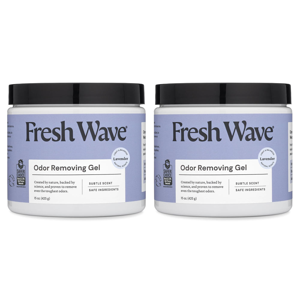 Fresh Wave front packaging showing two lavender gel jars and natural odor control benefit