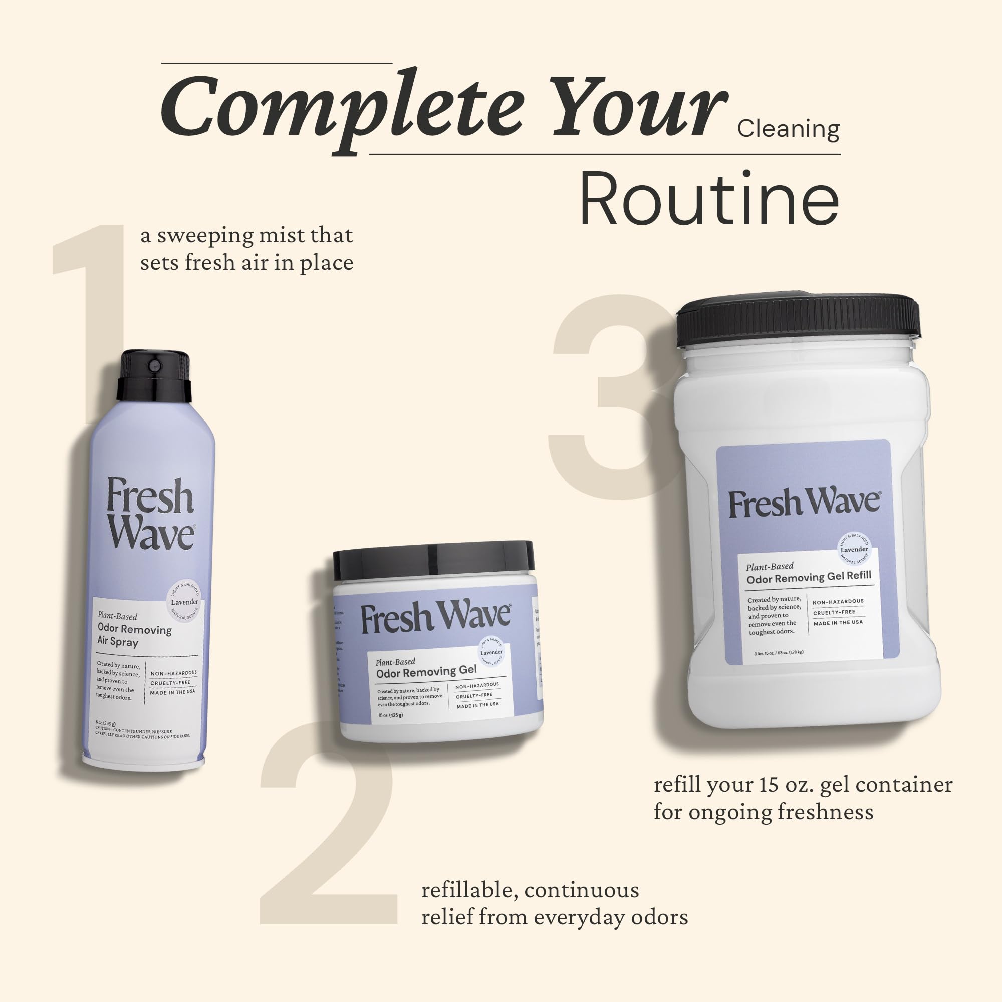Fresh Wave label close-up showing ingredients list and EPA Safer Choice certification