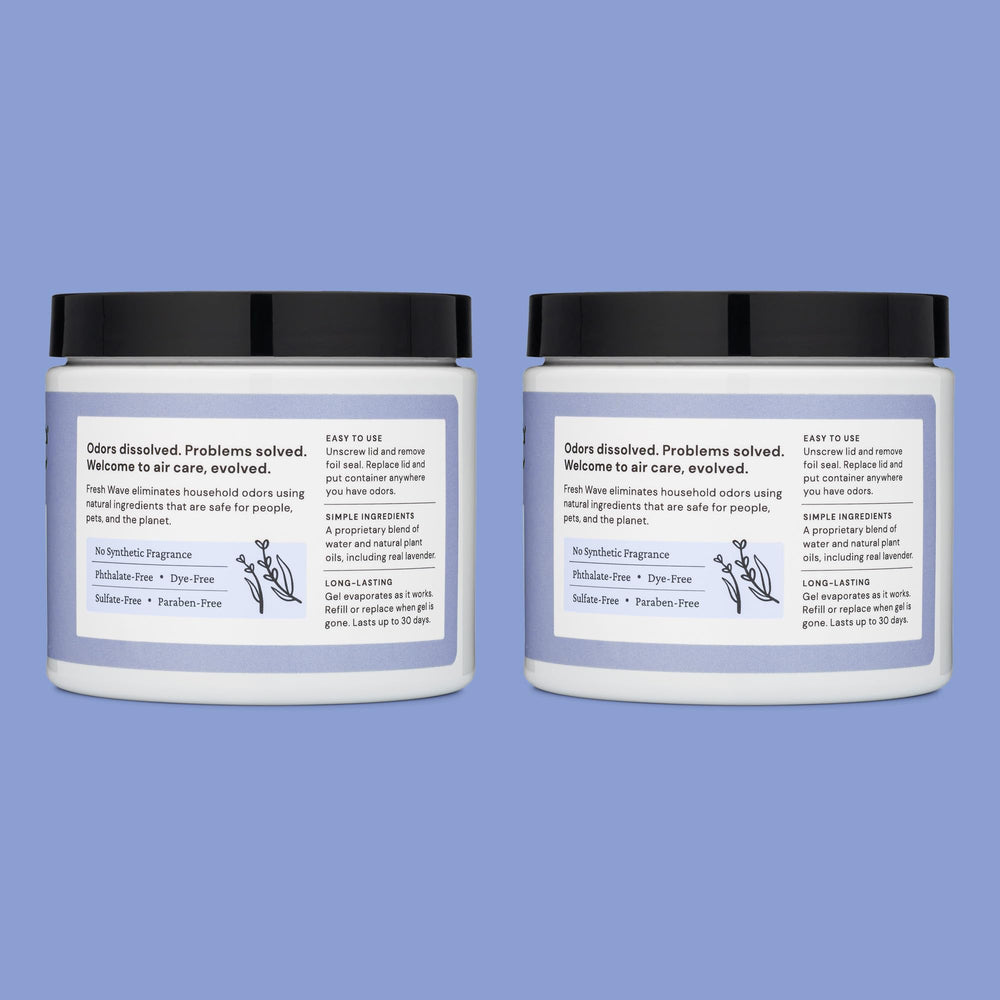 Fresh Wave jars in a living room setting demonstrating discreet continuous odor control