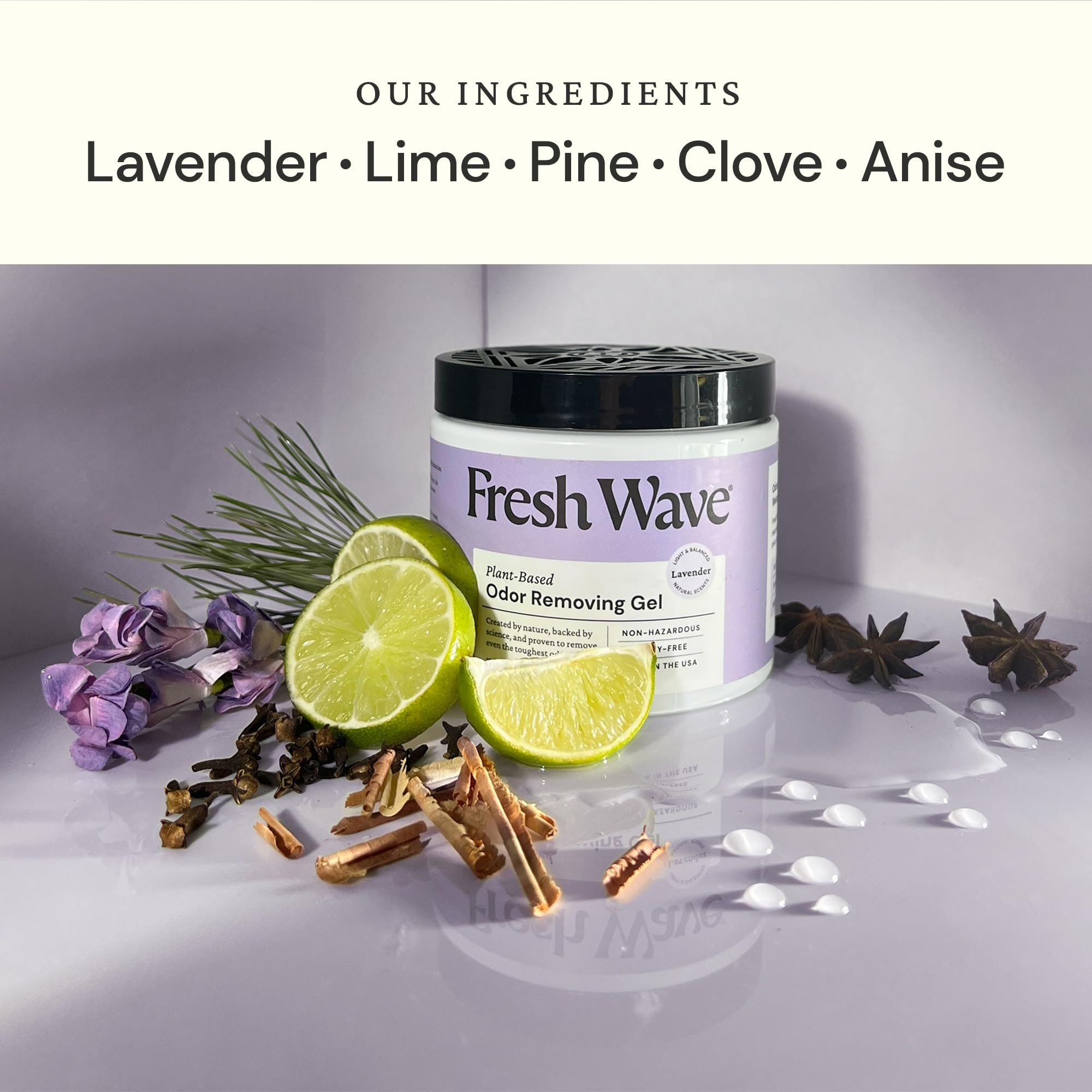 Fresh Wave open jar showing gel texture and steady-release botanicals for continuous freshness