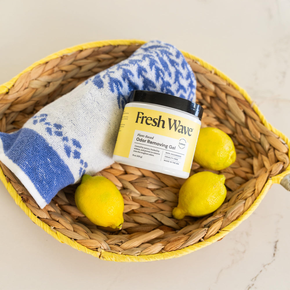 Fresh Wave gel on kitchen counter maintaining a fresh home atmosphere