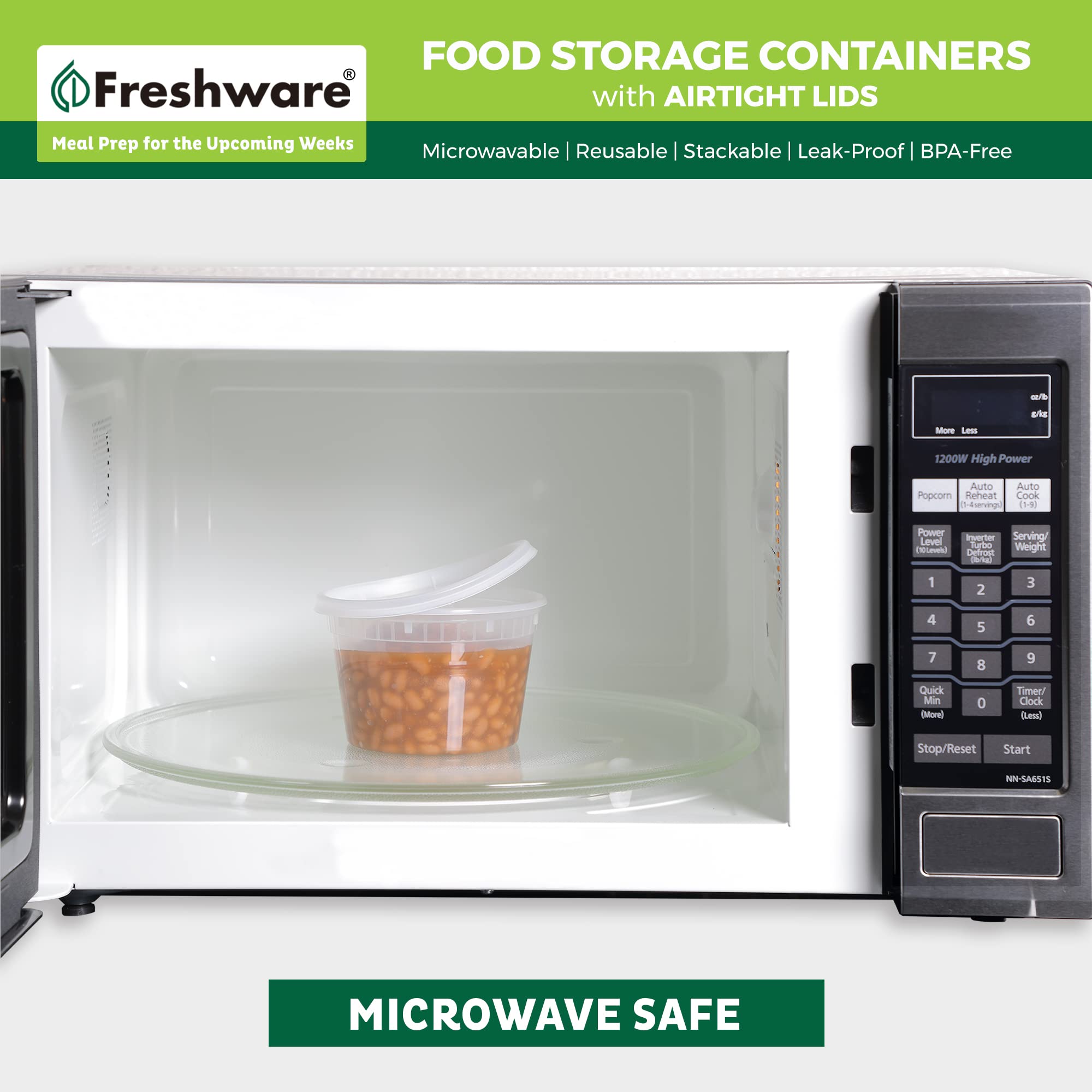Freshware container next to a soda can showing true 12 oz scale