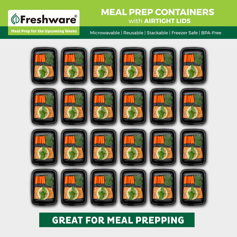 Freshware container side profile illustrating shallow, stackable design for space savings